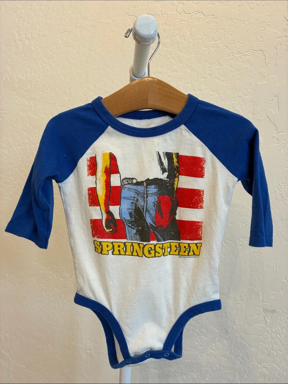 Rowdy Sprout Blue & White Springsteen Graphic One-Piece Bodysuit